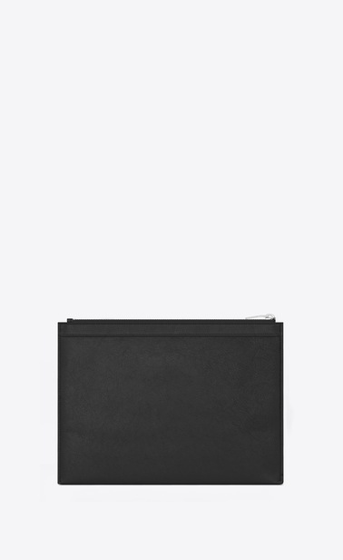 Saint Laurent Paris Tablet-Etui aus schwarzem Leder mit Nieten und Reißverschluss